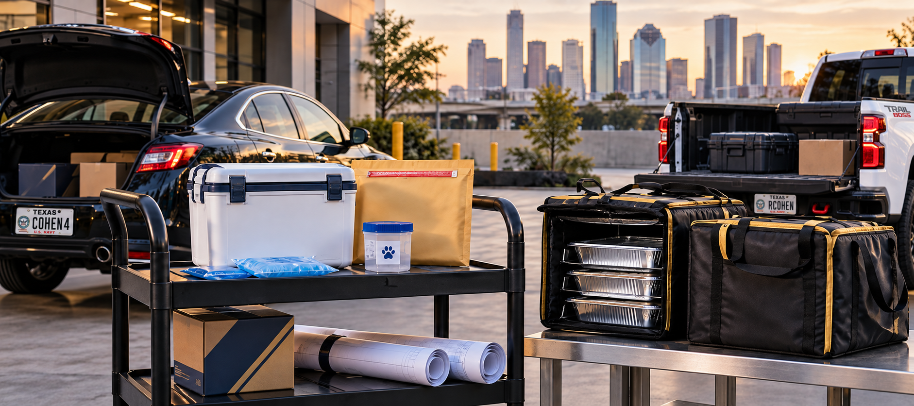 RC Elite delivery equipment with a sedan and pickup